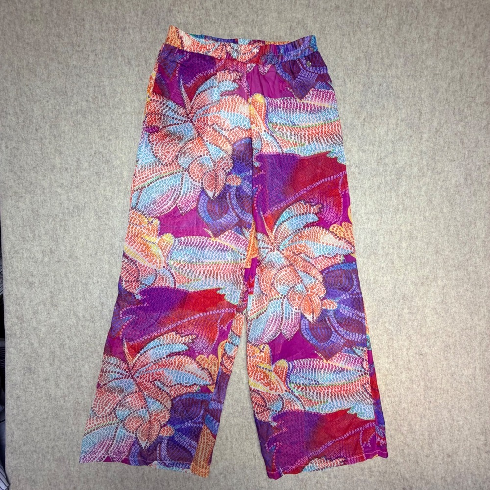 Apple Bottoms Vintage Wide Leg Pants Lined Small Multicolor Abstract Floral Y2K‎
